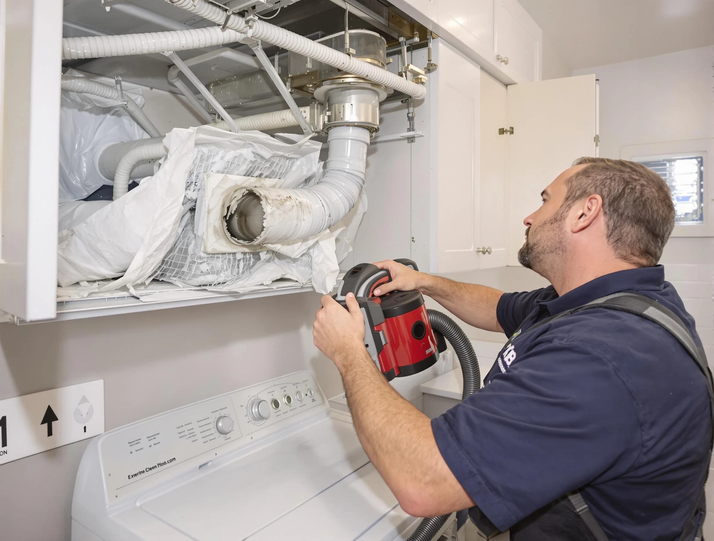 Anaheim Dryer Vent Cleaning technician performing professional exhaust vent cleaning at a residential property in Anaheim