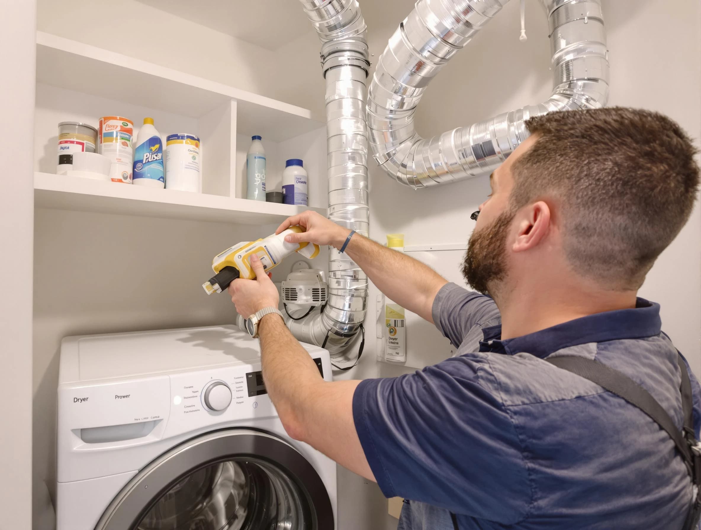 Anaheim Dryer Vent Cleaning technician performing dryer vent cleaning at a home in Anaheim