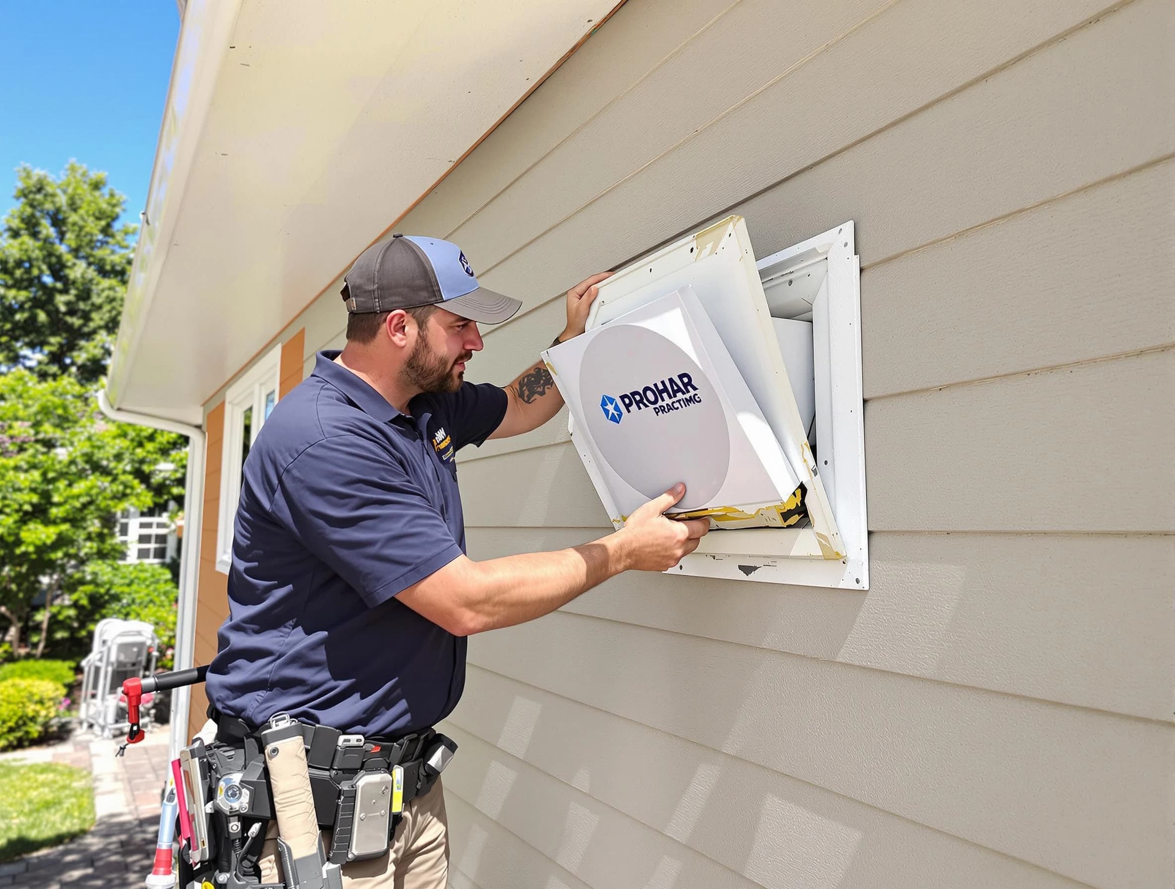 Anaheim Dryer Vent Cleaning technician installing a new protective dryer vent cover on a home in Anaheim