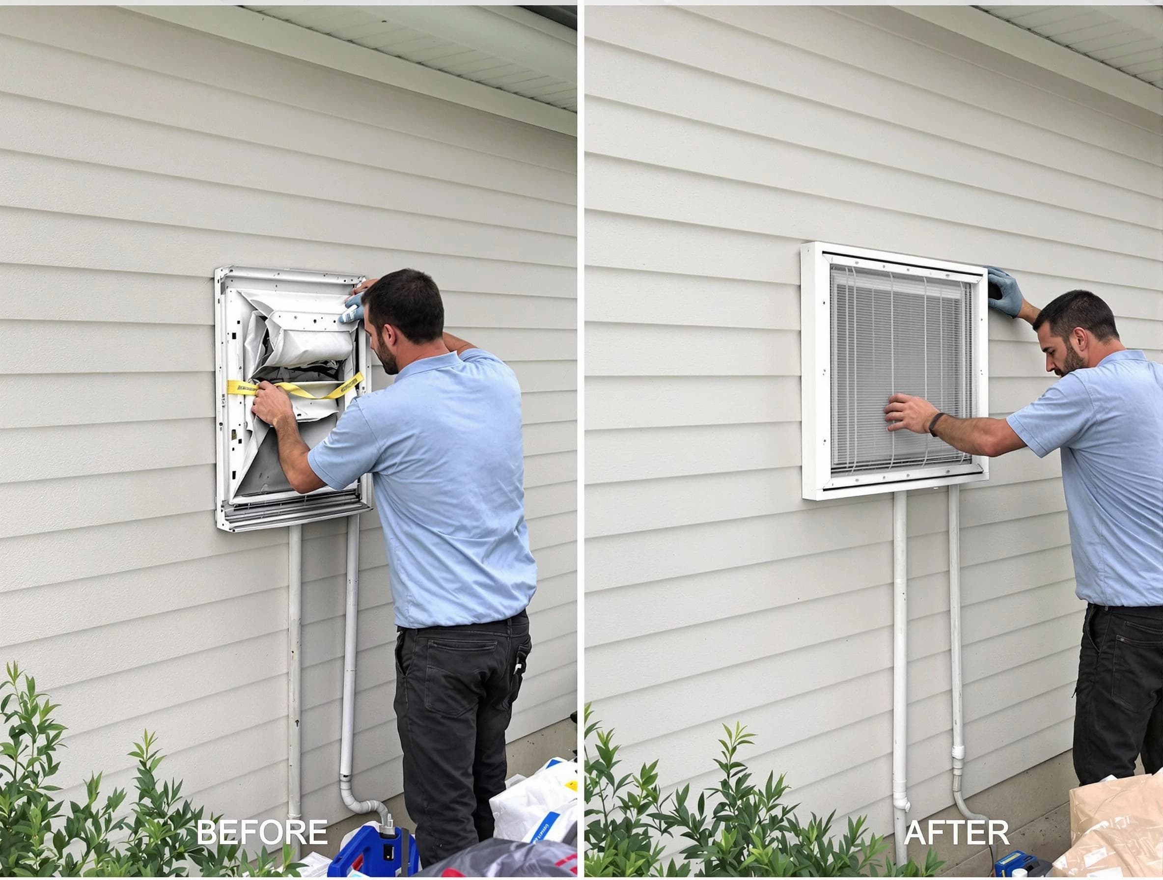 Anaheim Dryer Vent Cleaning technician installing high-quality dryer vent cover at a residential property in Anaheim