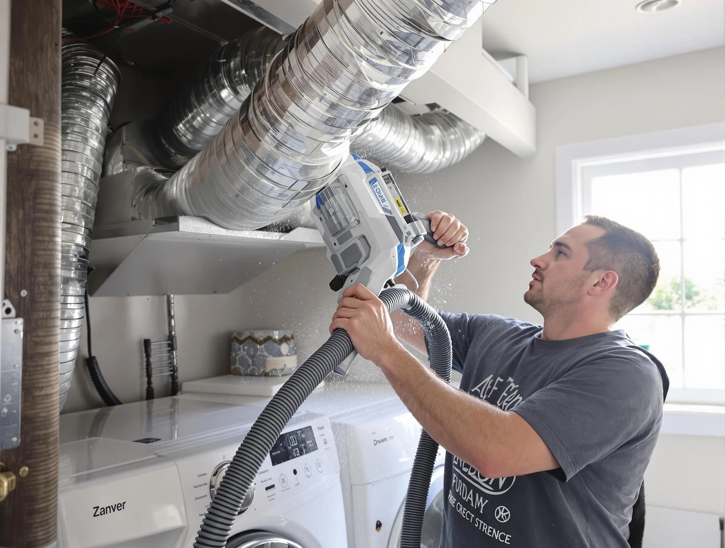 Anaheim Dryer Vent Cleaning specialist cleaning deep within a dryer vent duct system in Anaheim