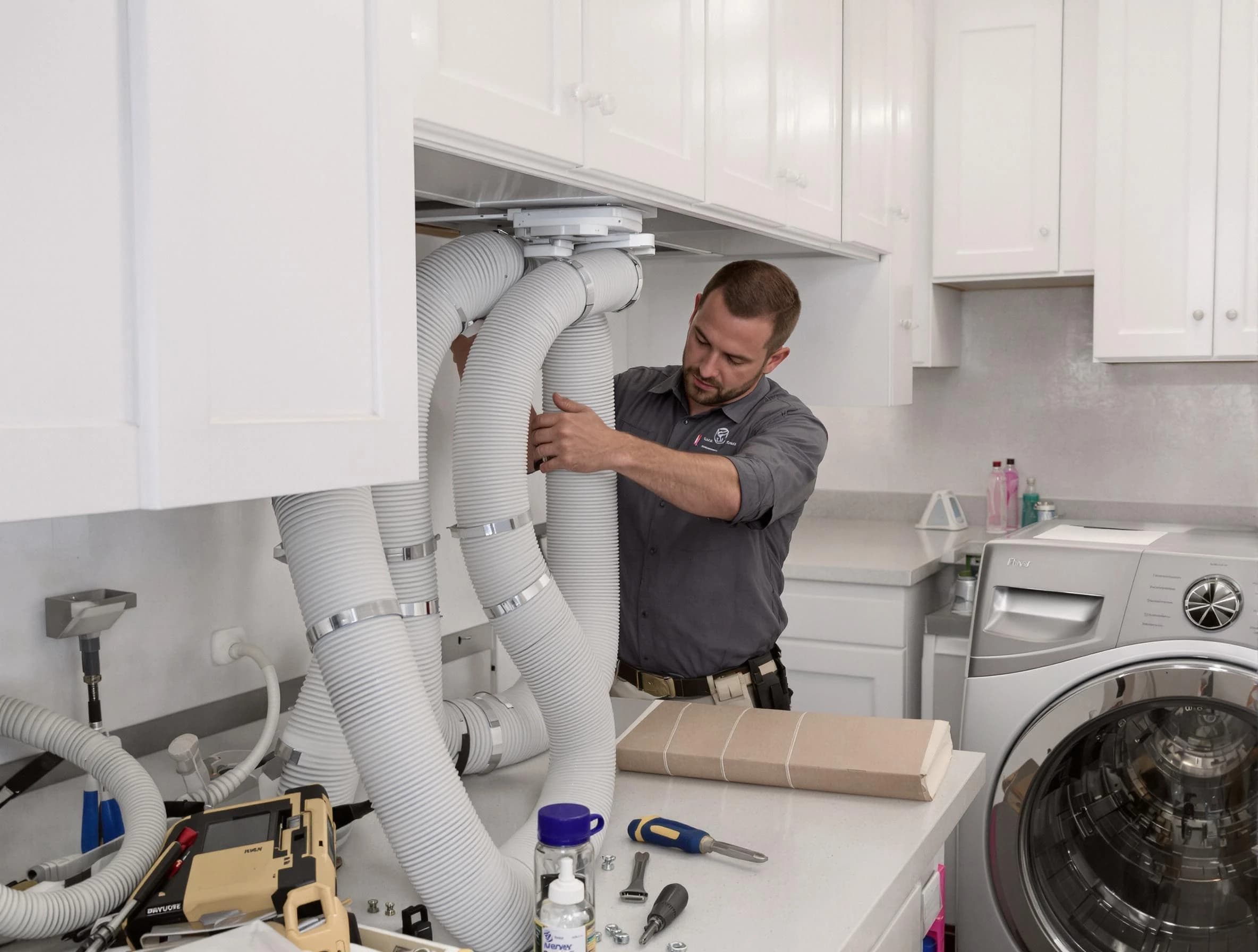 Anaheim Dryer Vent Cleaning technician installing a new professional-grade dryer vent hose in Anaheim